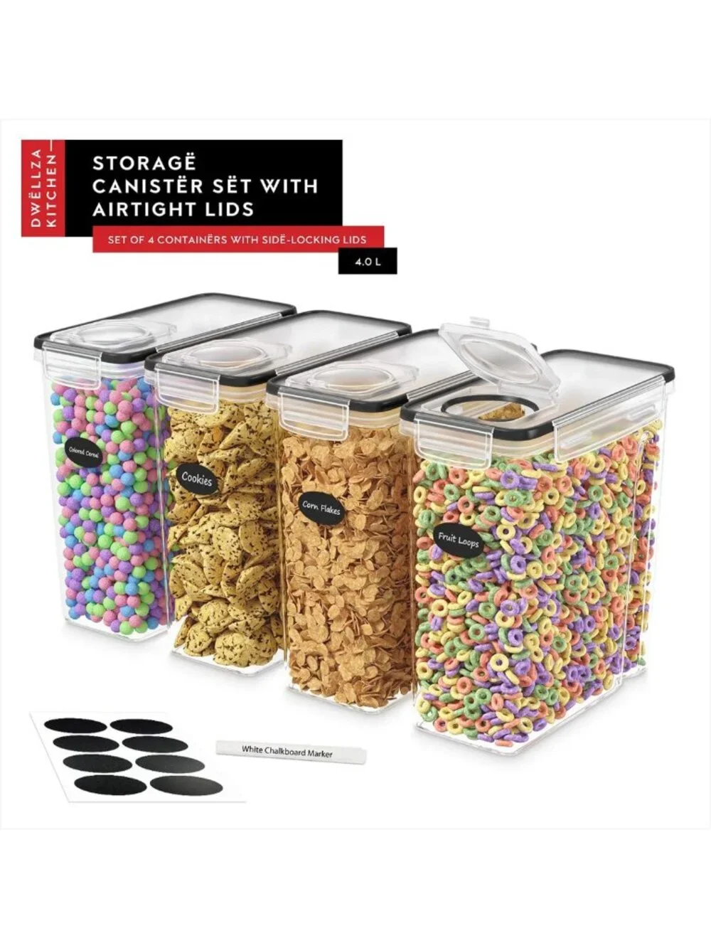 Airtight Cereal Storage Containers Set of 4 - Kitchen Organization Canisters